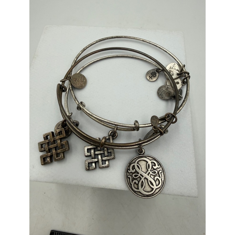Alex and Ani Bangle Bracelet Set of 3 Path of Life Endless Knot Scrollwork Mixed